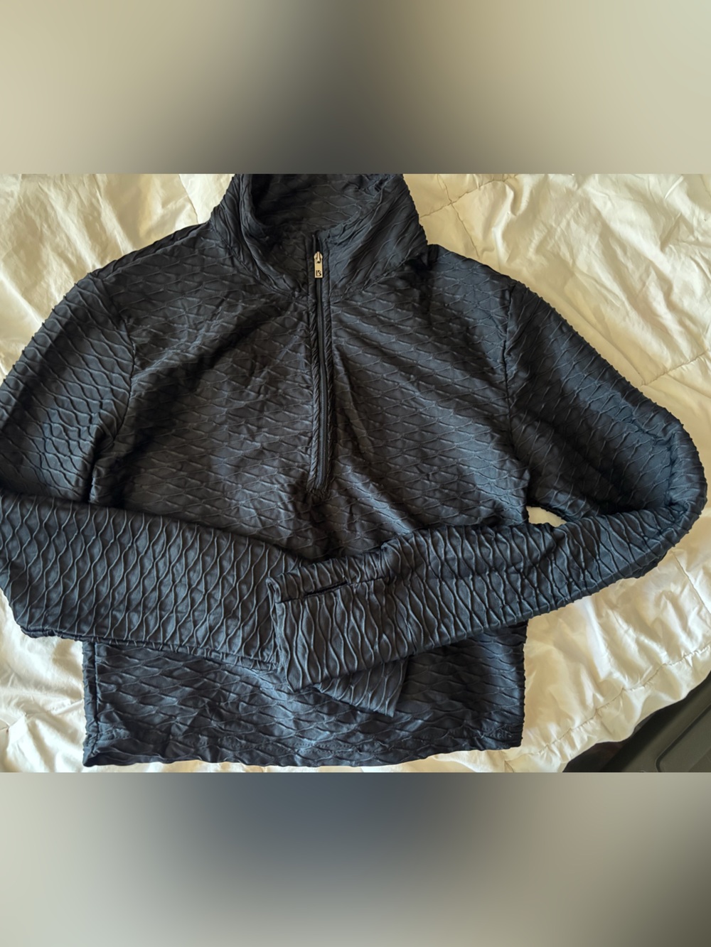 BuffBunny Black Textured Zip-Up Crew Sweater